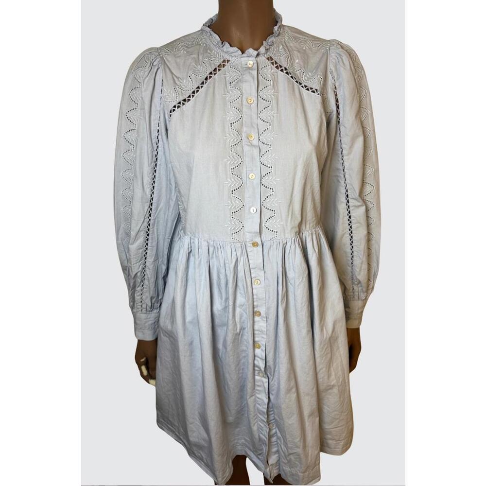 YAS Light Blue Button-Up Dress with Eyelet Lace Detailing size M